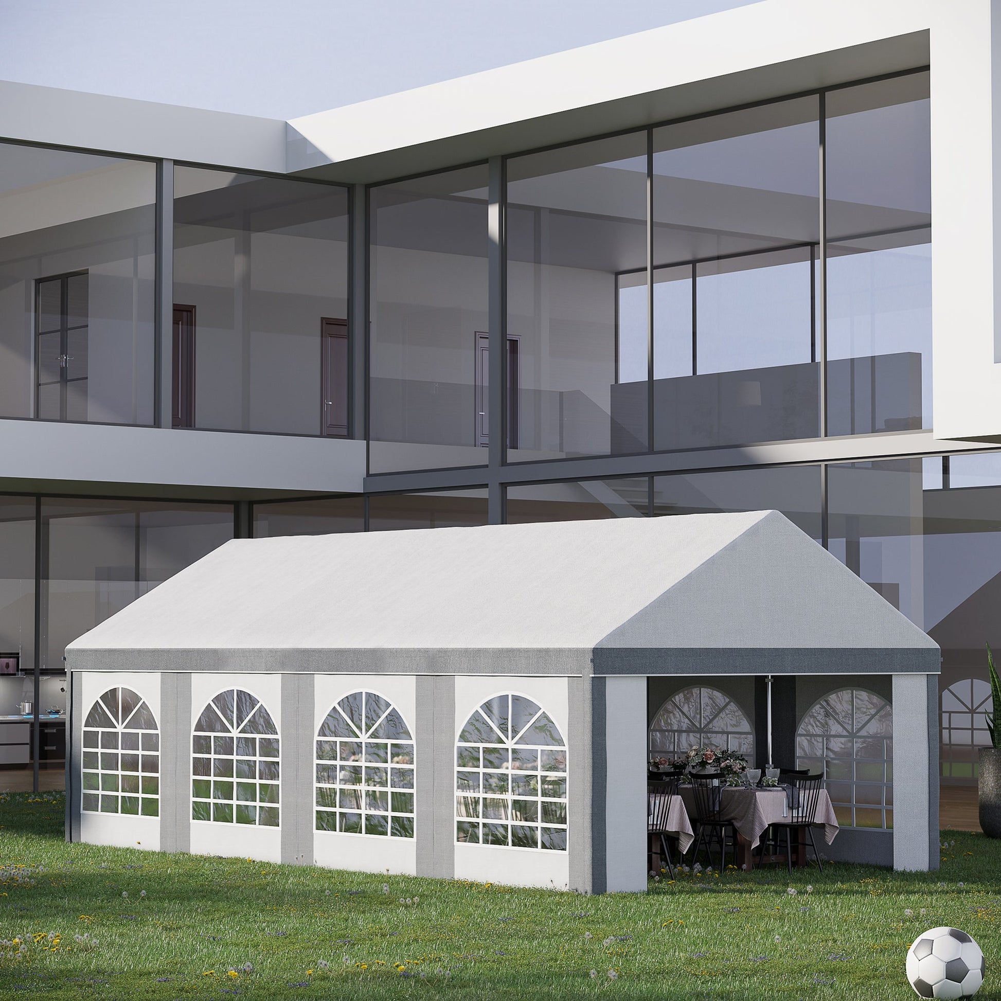 8 x 4m Galvanised Party Tent, Marquee Gazebo with Sides, Eight Windows and Double Doors, for Parties, Wedding and Events