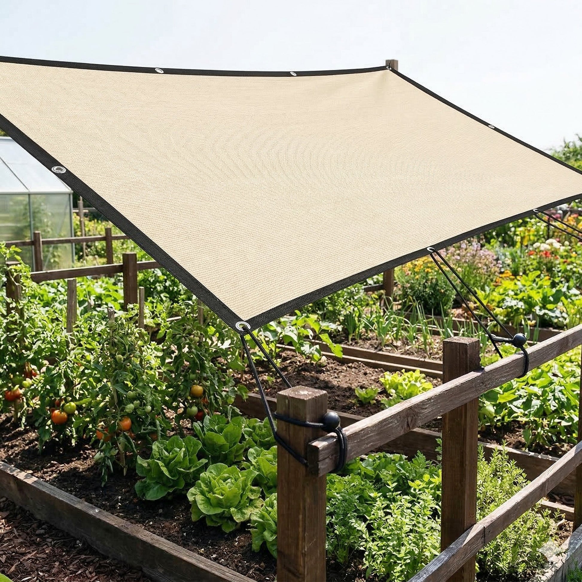 Sun Shade Sail, 2 x 3 m Rectangle Sunscreen Awning Canopy with Stainless Steel Eyelets and Bungee Cords, UV Protection Shade Sail  for Outdoors, Garden, Patio, Beige