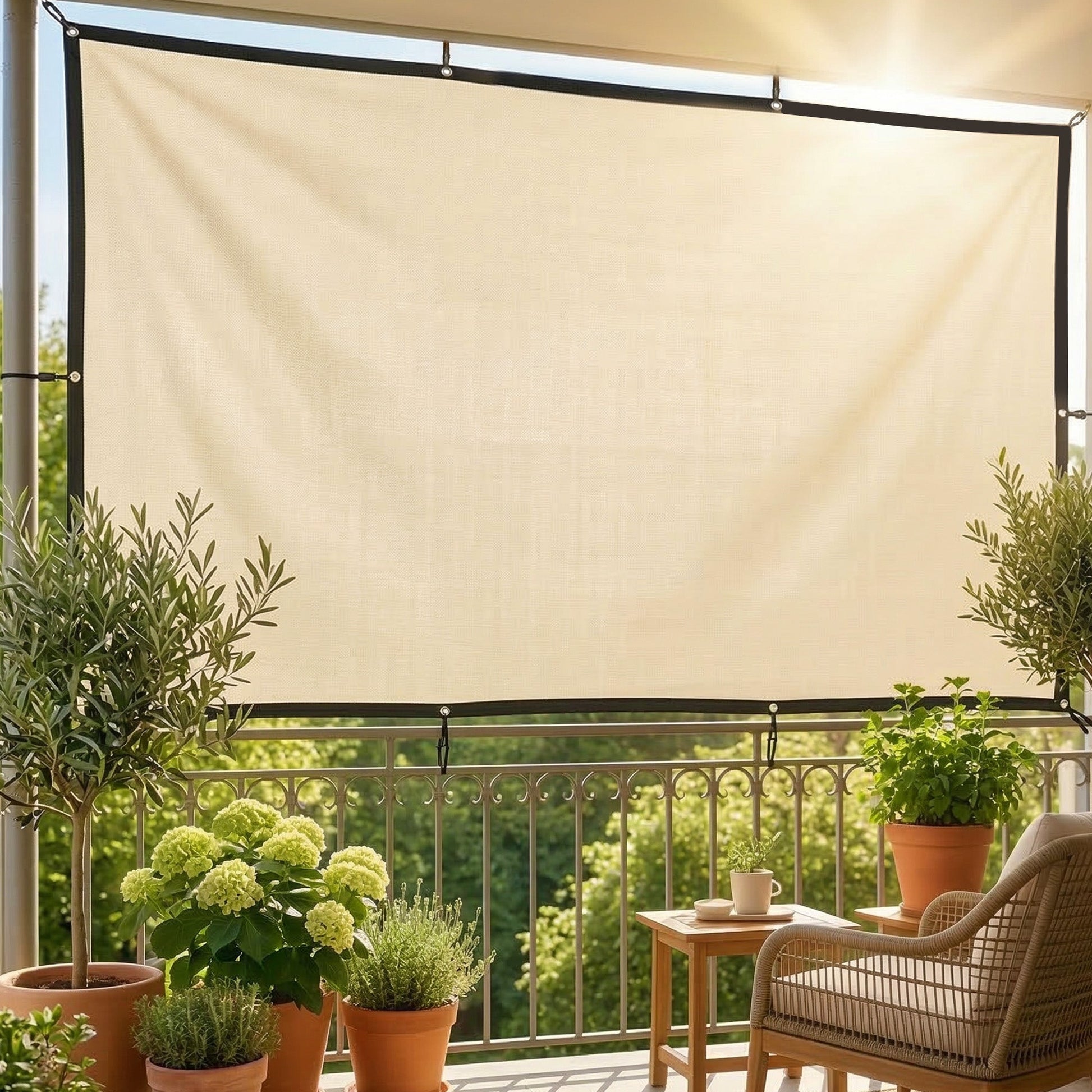 Sun Shade Sail, 2 x 3 m Rectangle Sunscreen Awning Canopy with Stainless Steel Eyelets and Bungee Cords, UV Protection Shade Sail  for Outdoors, Garden, Patio, Beige