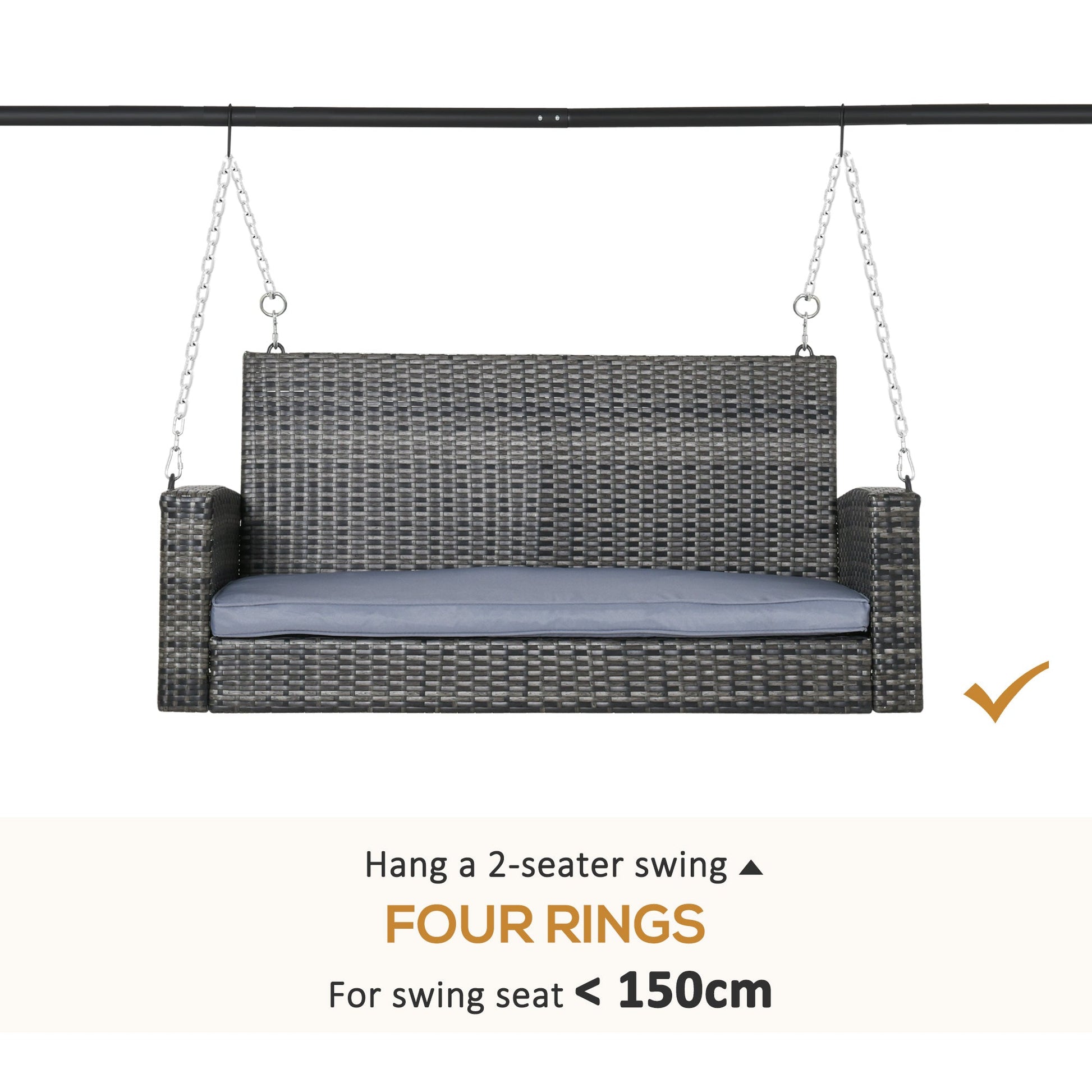 Metal Porch Swing Stand, Heavy Duty Swing Frame, Hanging Chair Stand Only, 240kg Weight Capacity for Garden, Patio, Lawn, Playground, Black