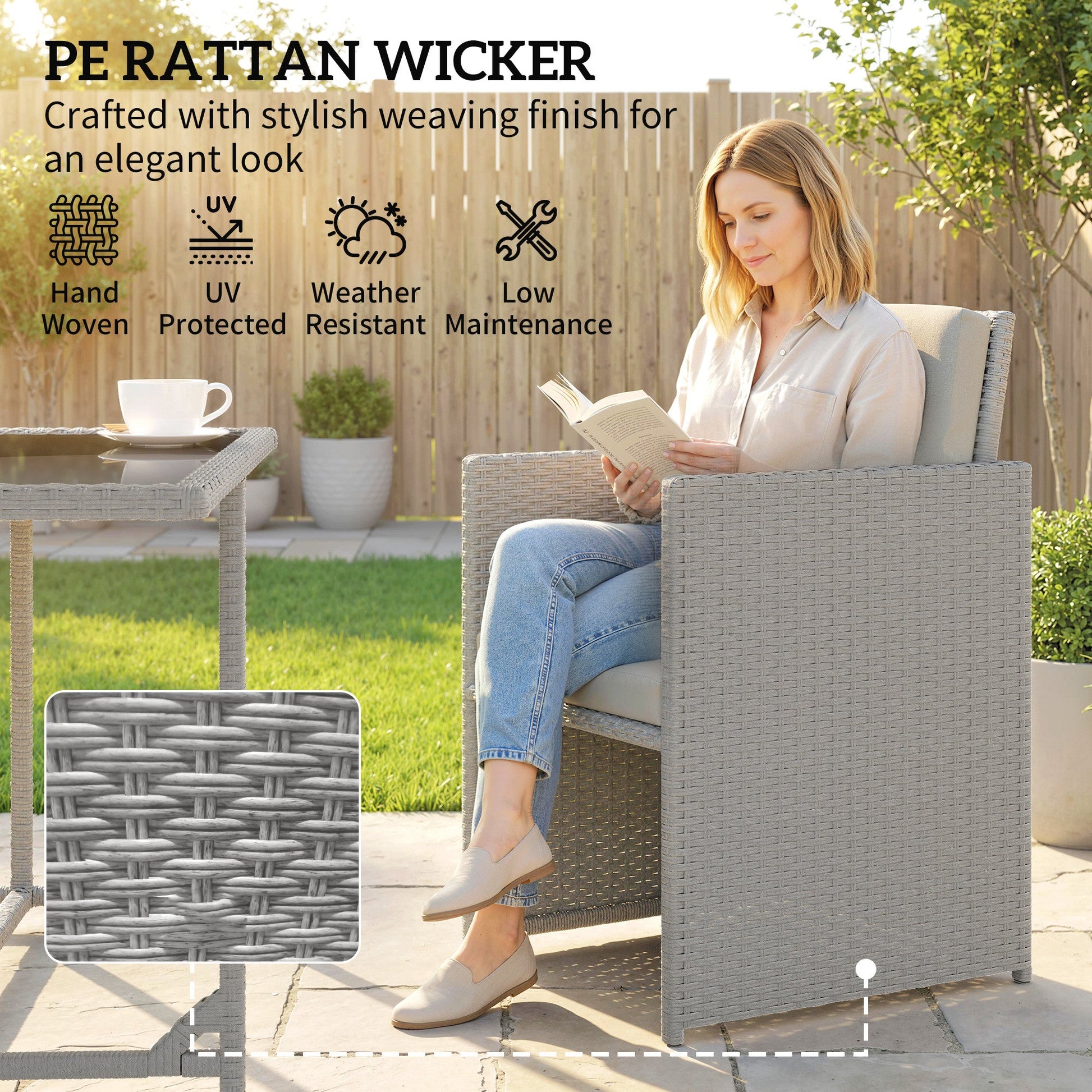 8 Seater Rattan Cube Garden Furniture Set, Space Saving Outdoor Dining Set with Cushions, Garden Table and Chairs with 4 Armchairs, 4 Footstools, Square Glass Top Table, Light Grey