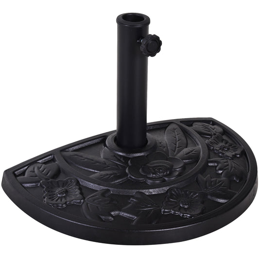 9kg Resin Parasol Base, Half Round Umbrella Stand with Floral Design for Garden, Outdoor, Suitable Umbrella Rod: Φ3.8cm, Φ4.8cm, Black
