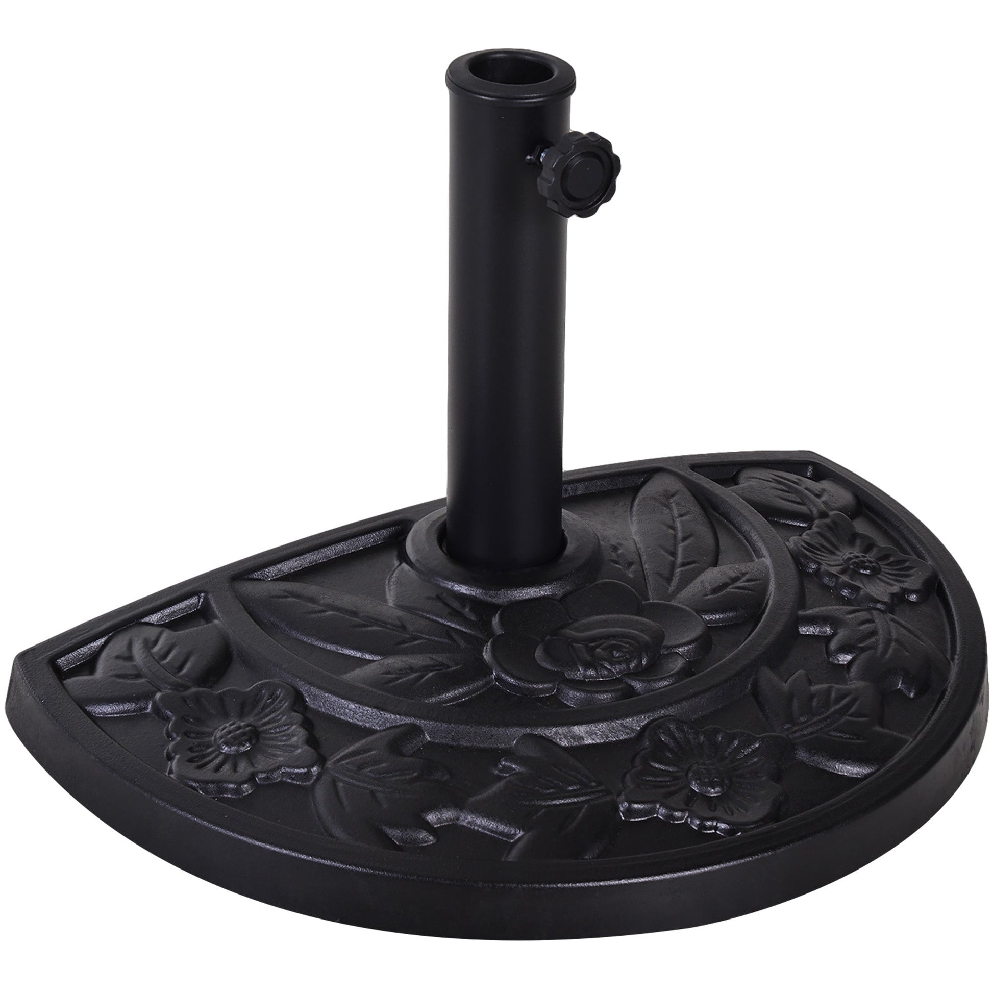 9kg Resin Parasol Base, Half Round Umbrella Stand with Floral Design for Garden, Outdoor, Suitable Umbrella Rod: Φ3.8cm, Φ4.8cm, Black
