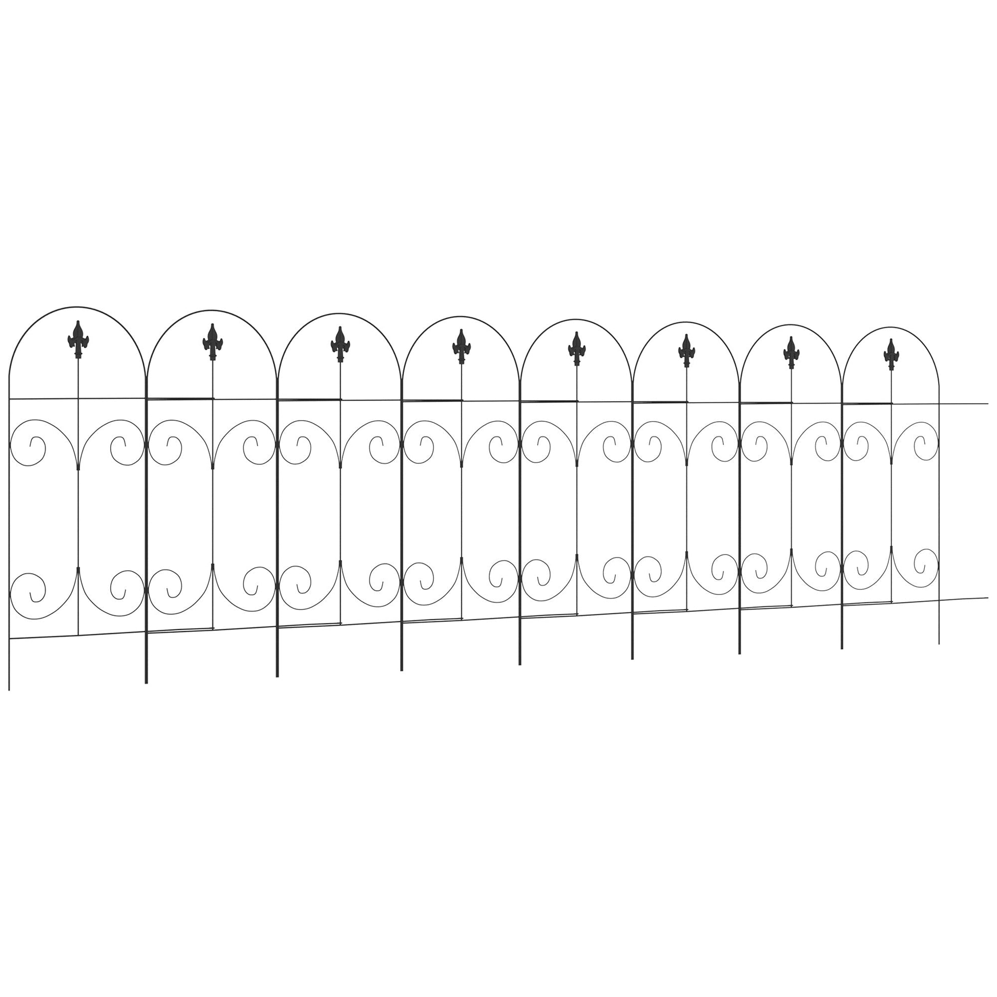Decorative Garden Fencing, 8PCs 44in x 12.5ft Outdoor Picket Fence Panels, Rustproof Metal Wire Landscape Flower Bed Border Edging, Black