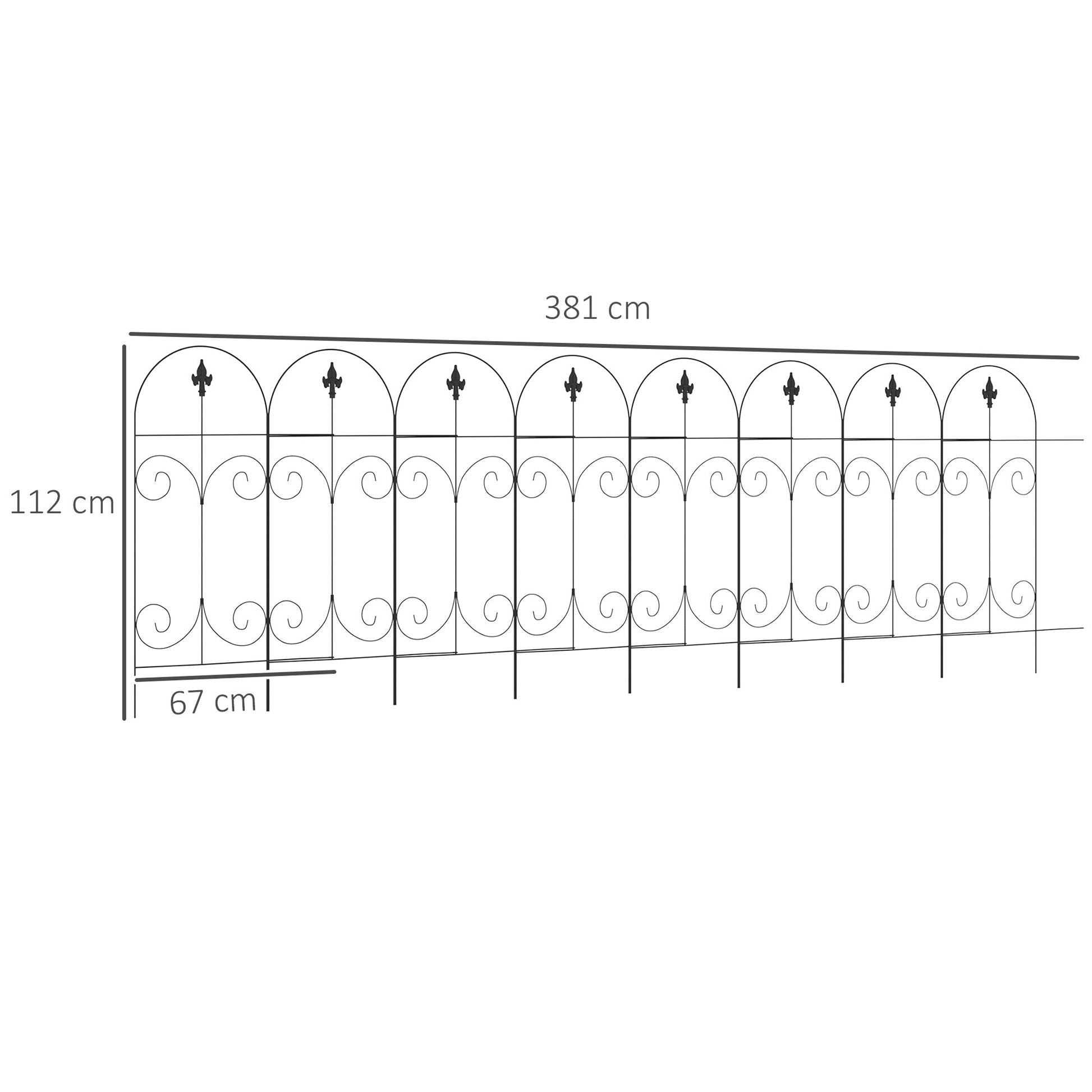Decorative Garden Fencing, 8PCs 44in x 12.5ft Outdoor Picket Fence Panels, Rustproof Metal Wire Landscape Flower Bed Border Edging, Black