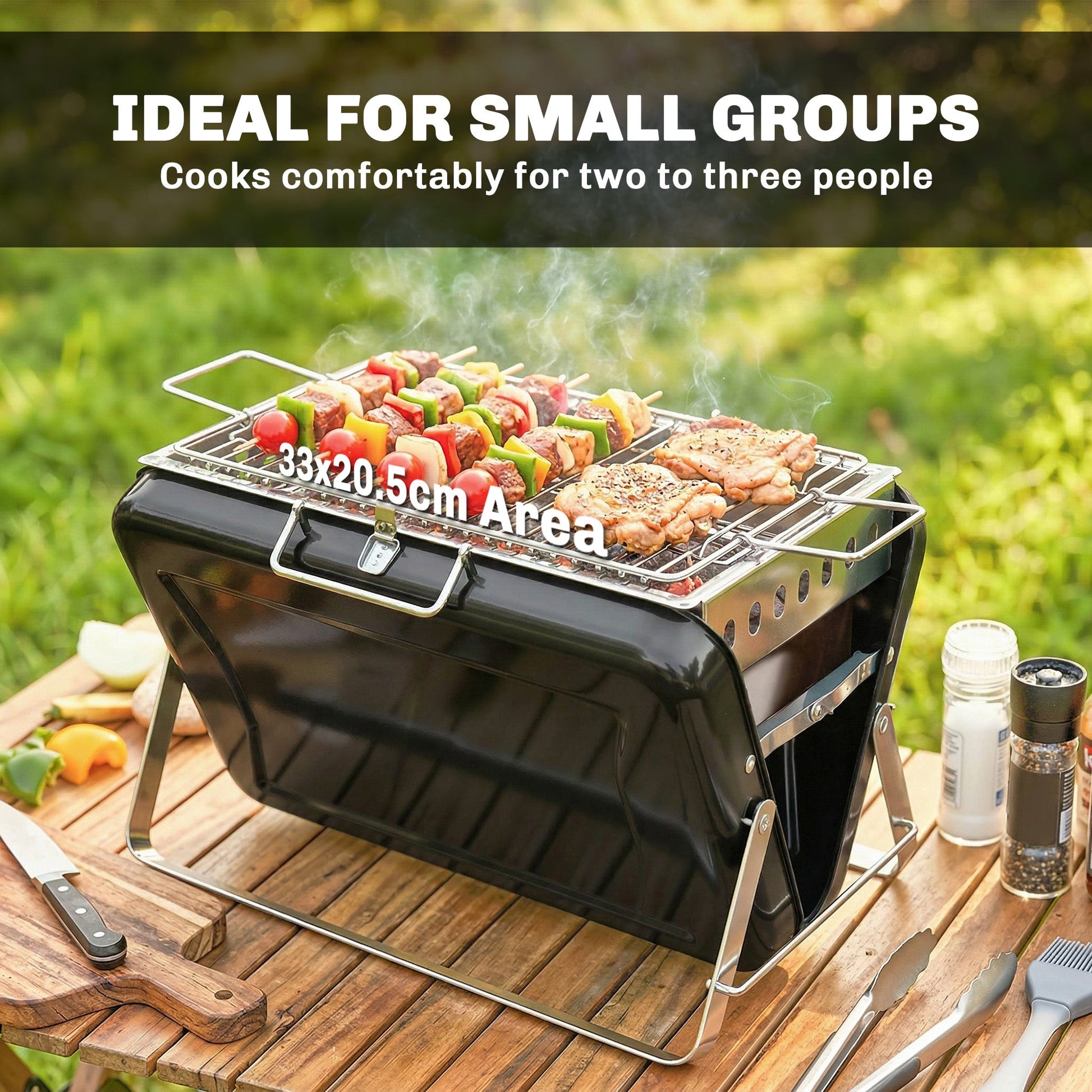 Portable BBQ Grill, Folding Charcoal Barbecue Grill with Handle and Foldable Legs for Camping Garden Outdoor Cooking, Black