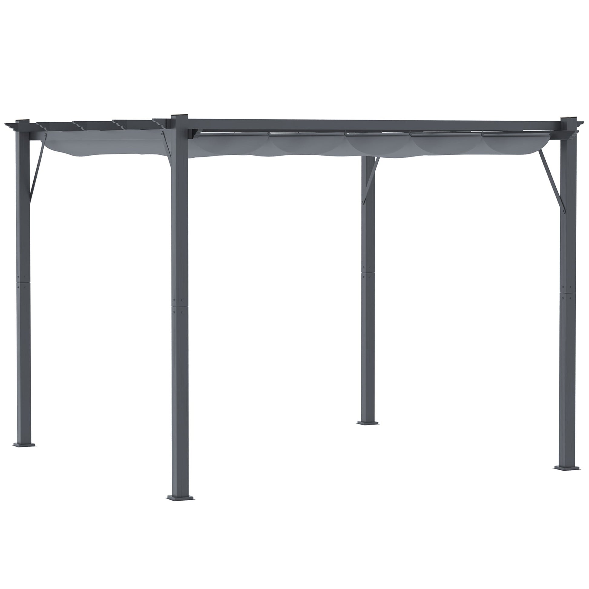 3 x 3(m) Pergola with Retractable Roof Canopy, Aluminium Frame Garden Gazebo Outdoor Sun Shade Shelter for Grill, Patio, Dark Grey