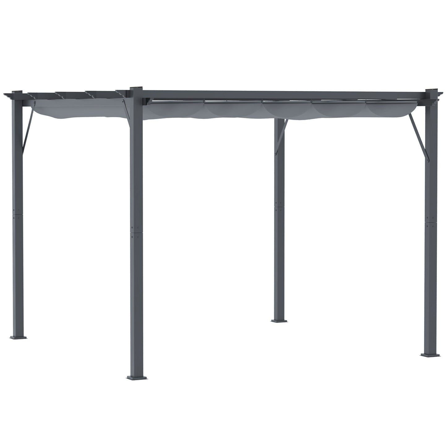 3 x 3(m) Pergola with Retractable Roof Canopy, Aluminium Frame Garden Gazebo Outdoor Sun Shade Shelter for Grill, Patio, Dark Grey
